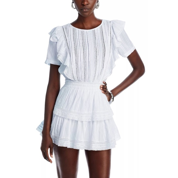 Like New LoveShackFancy Silk Chiffon Natasha Mini Dress in Baby Blue Hand Dye - Picture 8 of 10